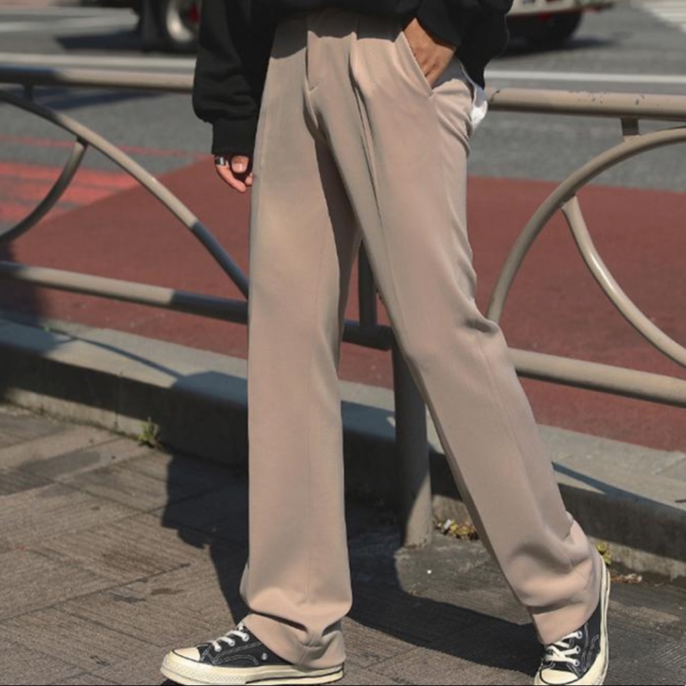 RealTaKai Wide Fit Beige Trousers